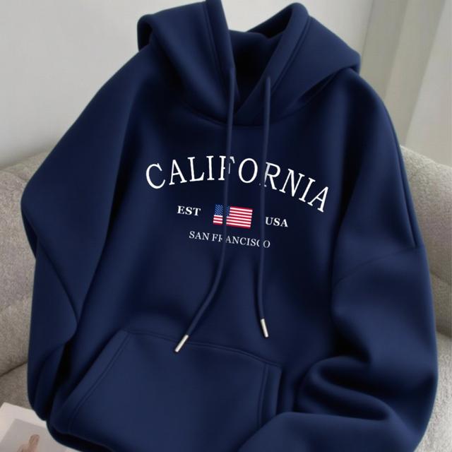 TEMU Sudadera con capucha para hombre 003, sudadera casual y , sudadera azul con estampado de "CALIFORNIA", "EST" con americana y "SAN FRANCISCO" para un look estilo West de EE. UU.