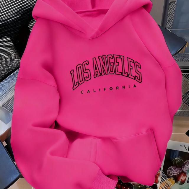 TEMU Sudadera con capucha para mujer 003 - y cómoda, manga larga para otoño e invierno. Elegante sudadera rosa hot con minimalista letra "Faith" - Perfecta para uso casual