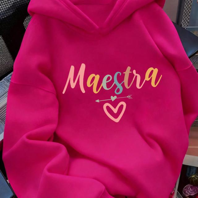 TEMU Suéter de invierno de manga larga para mujer Woman003, y , suéter con capucha rosa con el 'Teacher' que marca un estilo único y .