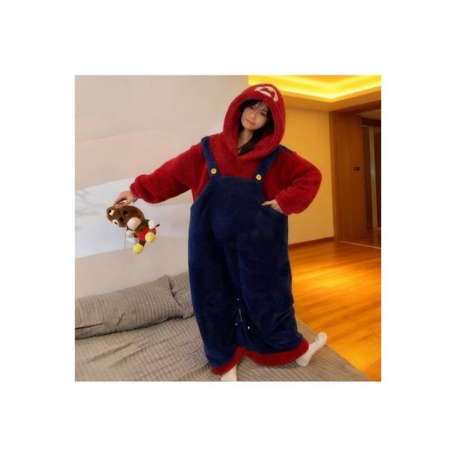 TEMU Pijama de felpa de coral con pelaje y acolchado, para adultos para otoño e invierno, pijama o bata de baño y con diseño de personajes animados