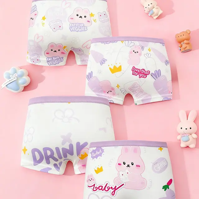 TEMU 4 Pcs,Colección de braguitas con estampado de para niñas Con una variedad de encantadores estampados ropa íntima que el encanto divertido con la comodidad