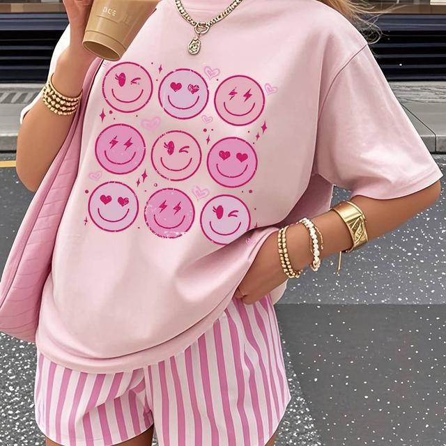 TEMU Camiseta casual , y creativa con cuello redondo y estampado de de dibujos animados