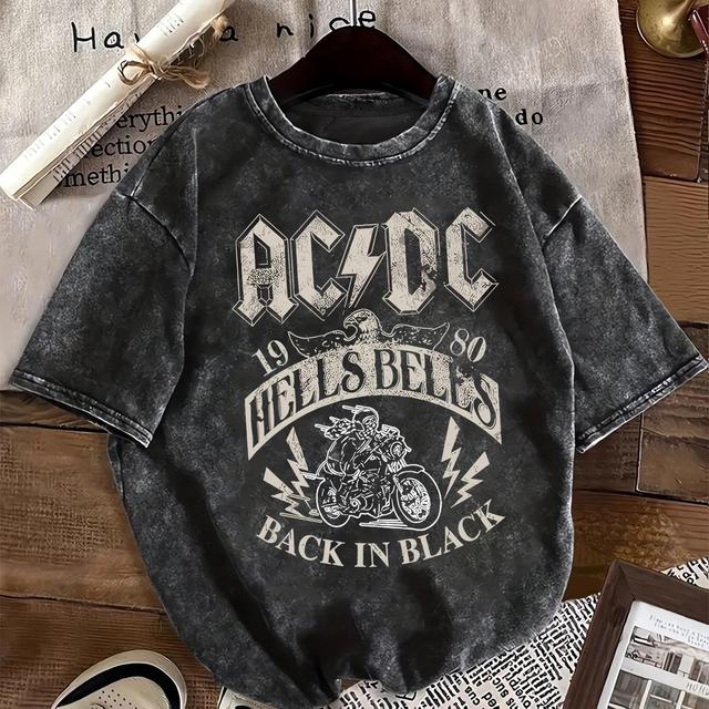 TEMU Ropa de mujer de moda con cuello redondo y ajuste suelto, con estampado de letras y cortas lavadas.