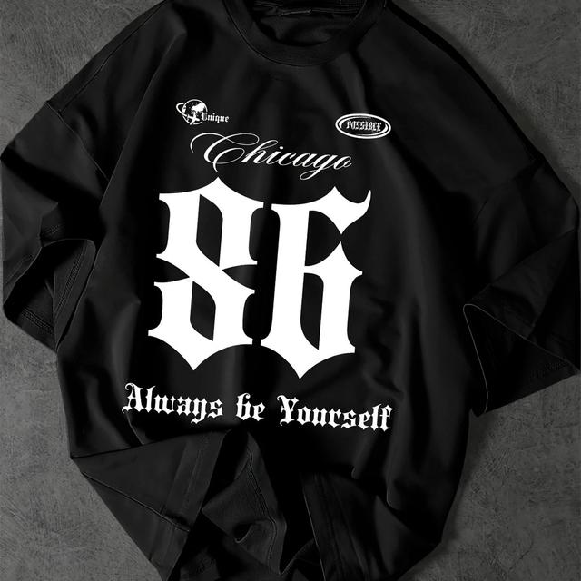 TEMU Camiseta de Manga Corta - Moda Hombre - Oversize - Casual Holgada - 180G -- Camiseta Chicago, Blusas Transpirables que Absorben el y son Adecuadas para Lavado a Máquina, para o Festivales de un