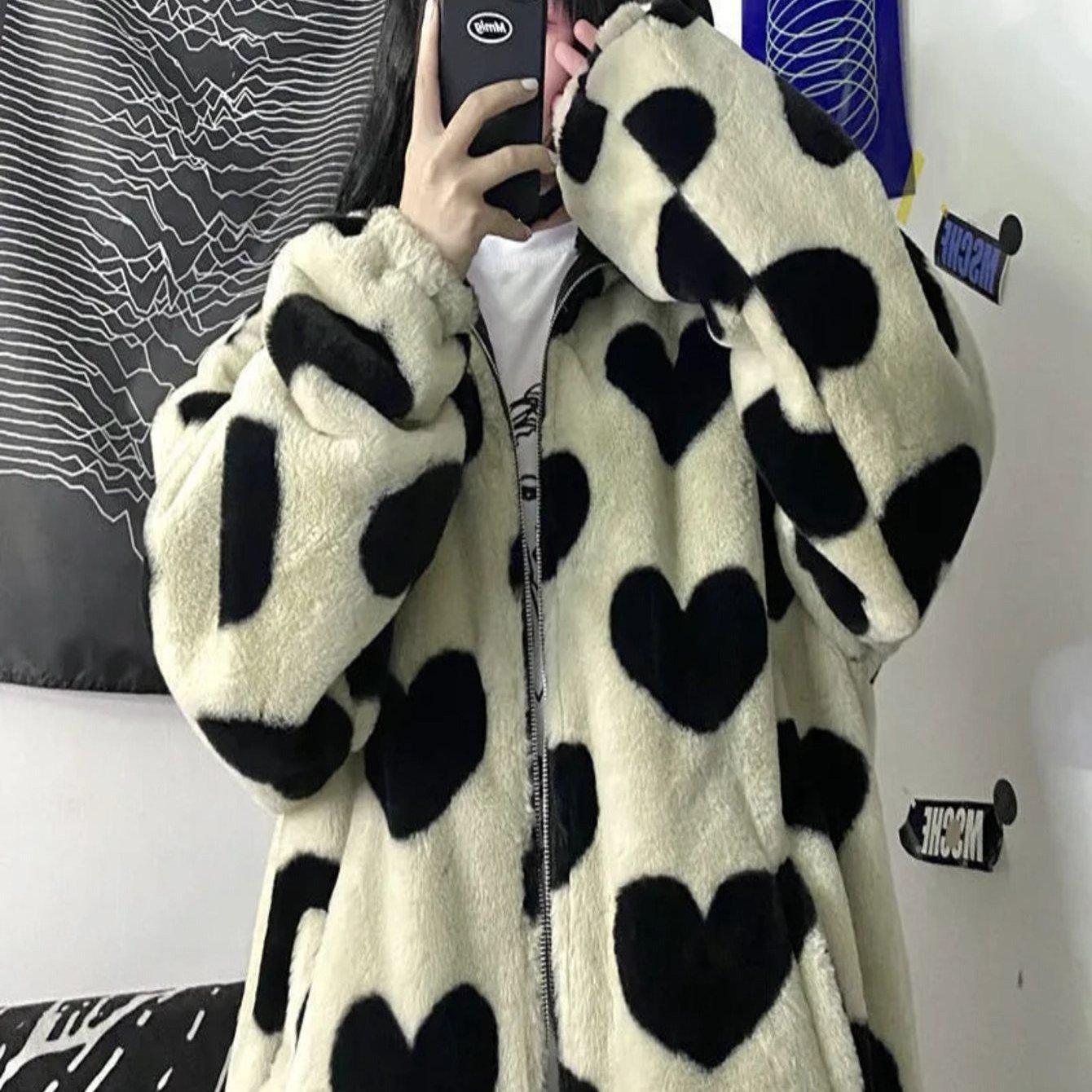 TEMU Chaqueta térmica de felpa para mujer con cierre y diseño estampado