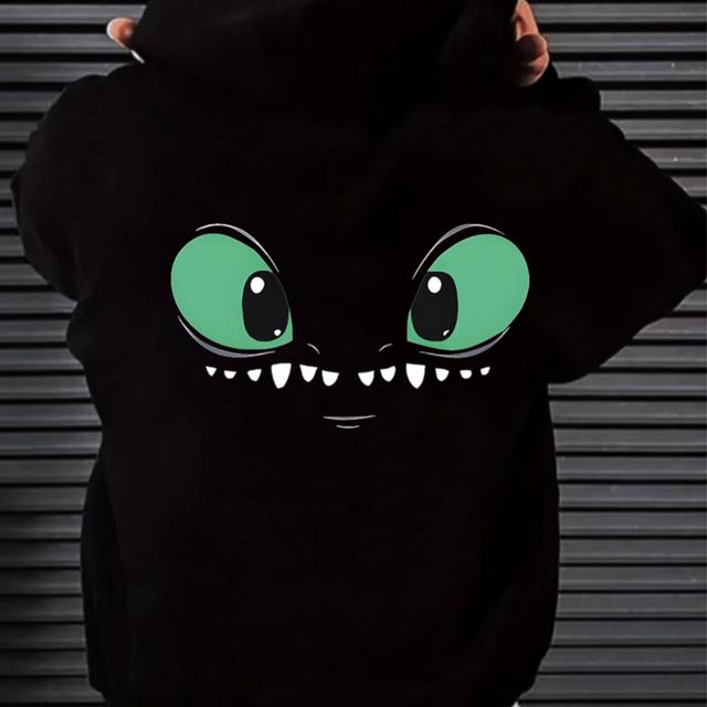 TEMU Hombre003-1 Sudadera con capucha para hombre, Envío desde México|Sudadera con capucha negra con un dibujo de y dientes en el dorso, estilo casual y para cualquier ocasión