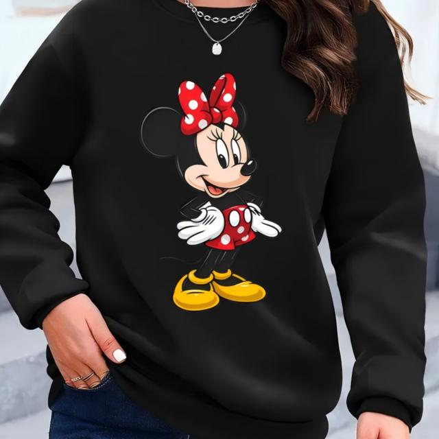 TEMU Sudadera de Moda para Mujer , Casual, Estampado de Dibujos Animados y Letras, Cuello Redondo, Sudadera de /Otoño, Sudadera de Moda para Mujer