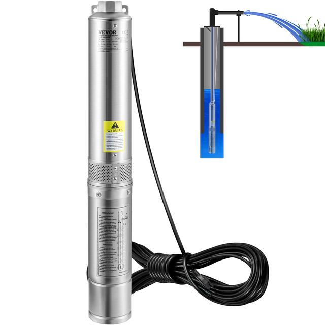 TEMU Vevor Submersible Pump, 1hp/750w, 37gpm Flow 207 Ft Head, With 33 Cord, 4 Inch Stainless Steel Water Pumps For Industrial, Irrigation & Home Use, Ip68 Waterproof Grade