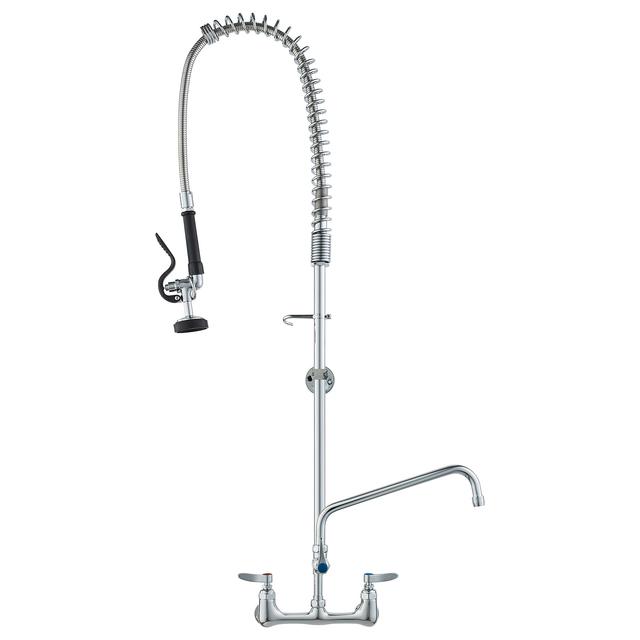TEMU Vevor Commercial Faucet With Sprayer, 25"/36" /44"/47" Height, 8" Center, 12" Swing Spout, Wall Mount Kitchen Sink Faucet, Brass Constructed Pull Down Spray, For 1/2/3 Compartment Sink