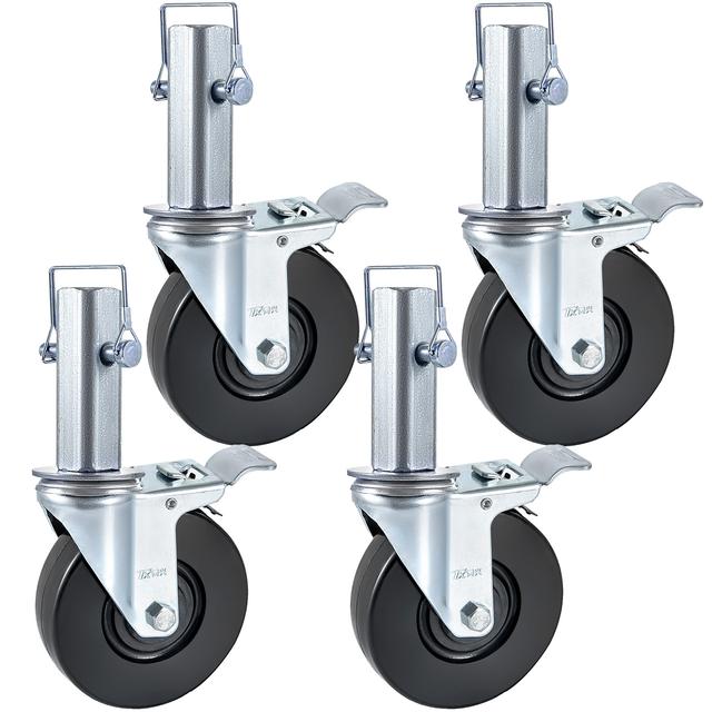 TEMU Vevor 4 Pack 5inch Scaffolding Rubber Swivel Caster Wheels With Dual Locking Heavy Duty Casters 1.25inch Square Stem 440lbs Capacity Per Wheel