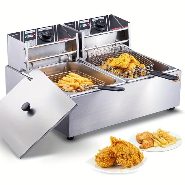 TEMU Commercial Deep Fryer, Electric Desktop Basket Fryer, 6l/12l Stainless Steel Fryer With Temperature Control And Protection, Suitable For Kitchens And Restaurants