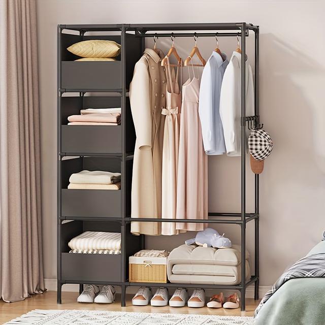 TEMU Assembled Coat Rack Simple Wardrobe Home Bedroom Steel Pipe Thicken Single Double Wardrobe Clothing Storage Cabinet Closet Organizer