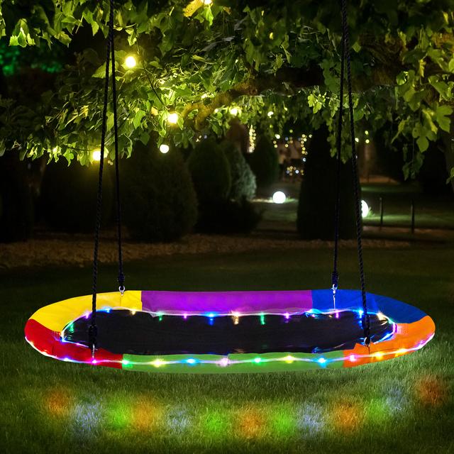 TEMU Costway Saucer With Led Lights, Oxford Outdoor Swing With 60" Oval-shaped Seat, 4-color Led Lights, 8 Modes, Adjustable Swing, Swing For Adults And Kids