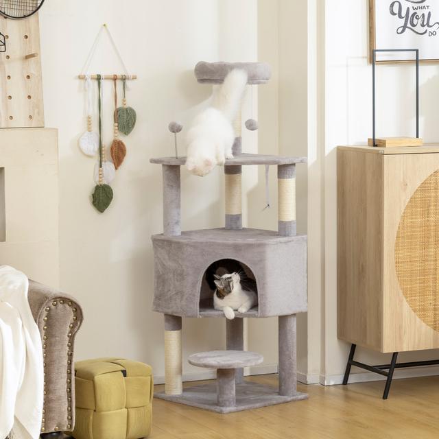TEMU 54 Inch Cat Tree, Cat Tower For Indoor Kittens With Large Cozy Condo, Plush Top Perch, Sisal Scratching Posts, Dangling Toy Ball, Light Grey