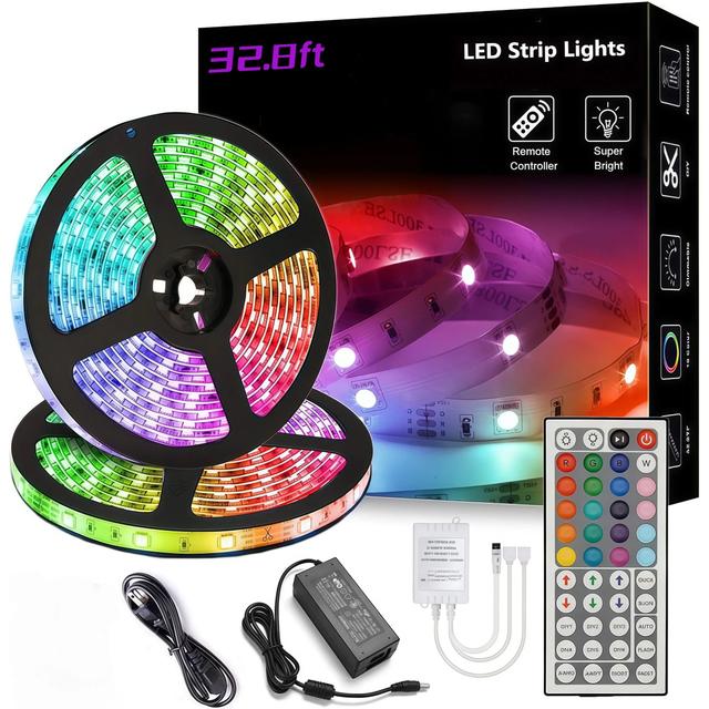 TEMU Mtc Led Strip Lights Waterproof 32.8ft/10m 5050 Rgb Led Strips Lighting With Remote Flexible Color Changing Led Lights Strip For Bedroom Home Decoration