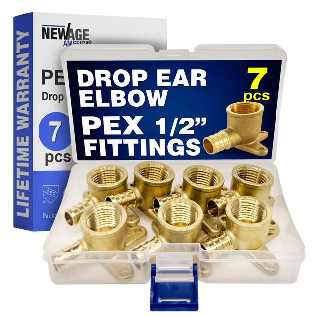 TEMU America® 7/15pcs Pex Drop Ear Elbow Aquaflow 360™ | 1/2" Female Npt & 1/2" Pex | Brass | Pex Crimp Fittings | Shower Head Fittings | Pex Drop Ear Elbow