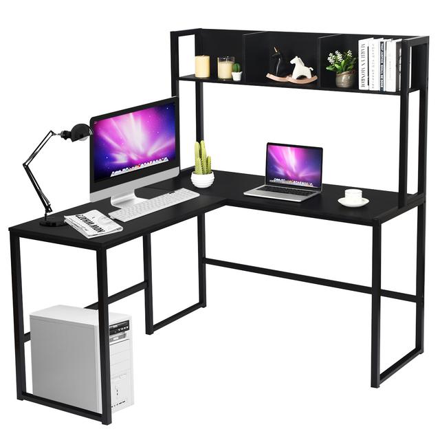 TEMU Costway L-shaped Desk W/ Open Storage Hutch, Powder-coated Metal Frame, Sturdy Construction, Versatile Usage, Easy Assembly, Large Work Surface, Humanized Footrest Design, Perfect For Home Office