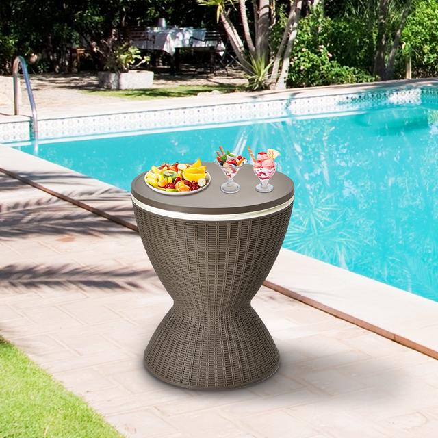 TEMU Elegant Ice Bucket With Rattan Design, Pp Plastic With Drain Plug, Adjustable Cooler For Outdoor Parties Backyard Poolside