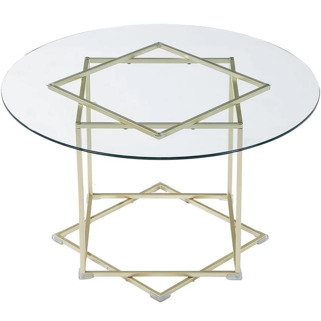 TEMU Round Glass Coffee Table, 80 Cm Modern Clear Glass Table With Waterproof Tempered Glass, Gold Metal Frame For Home, Living Room, Bedroom - Ruke-coffeetable