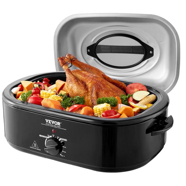 TEMU Vevor Electric Roaster Oven, 20 Qt Turkey Roaster Oven With Self-basting Lid, 1450w Roaster Oven With & Warm Function, Adjustable Temperature, Removable Pan & Rack, Fits Turkeys Up To 24lbs
