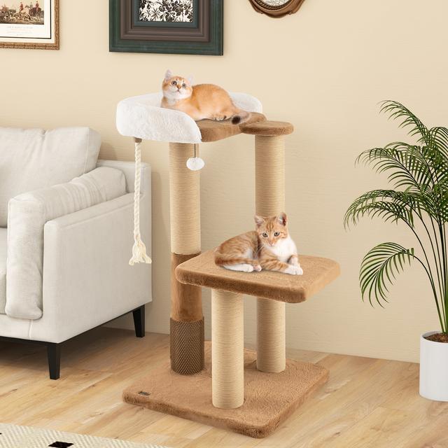 TEMU Costway Cat Tree For Indoor Cats, 44" Modern Kitty Tower With Plush Padded Perch, Scratching Posts, Jumping Platform, Sisal Rope, Dangling Ball, Versatile Cat Furniture With Self-groomer
