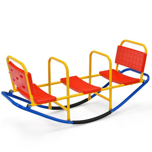 TEMU Costway Kids Outdoor, 2-in-1 Rocking For Toddlers With Easy-grid Handle, 3-person Heavy Duty Metal , Indoor Outdoor Rocker Toy Gifts For Age 3-8