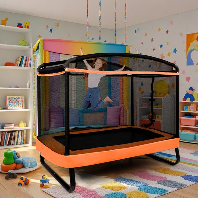 TEMU Costway 6 Ft Trampoline, Swing Trampoline With Safety Enclosure Net, Outdoor Trampoline For Kids