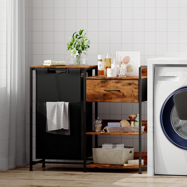 TEMU Laundry Hamper With Fabric Drawer And Shelves, Laundry Basket Sorter With 15.8 Gallons (60l) Pull-out And Removable Bag