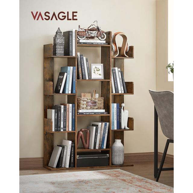 TEMU Tree-shaped Bookshelf With 13 Storage Shelves, 33.9"l X 9.8"w X 55.1"h, Rustic Brown