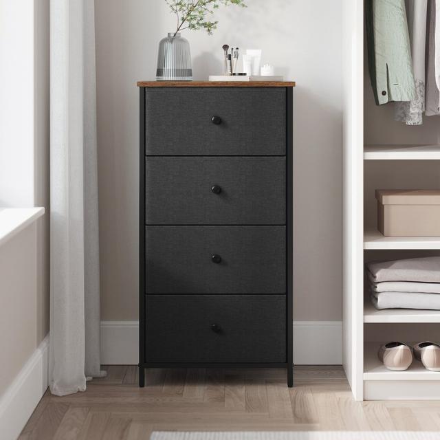 TEMU Dresser For Bedroom, Fabric Dresser With 4 Drawers, Metal Frame, Small Chest Of Drawers, Black And Rustic Brown