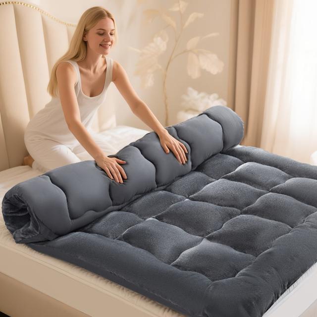 TEMU Fleece-covered Futon Mattress, Japanese-style Floor Tatami Mattress With Ultra--, Sleeping Pad Portable For Bedrooms & Guest Rooms, Foldable Thickened Floor Mattress