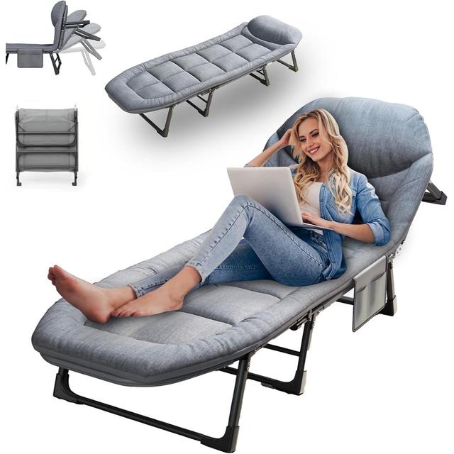 TEMU Recliner, Foldable Bed, 6-angle Adjustable Camping Bed With Mattress Suitable For And , Foldable Bed Portable Heavy Sleeper With Pillow