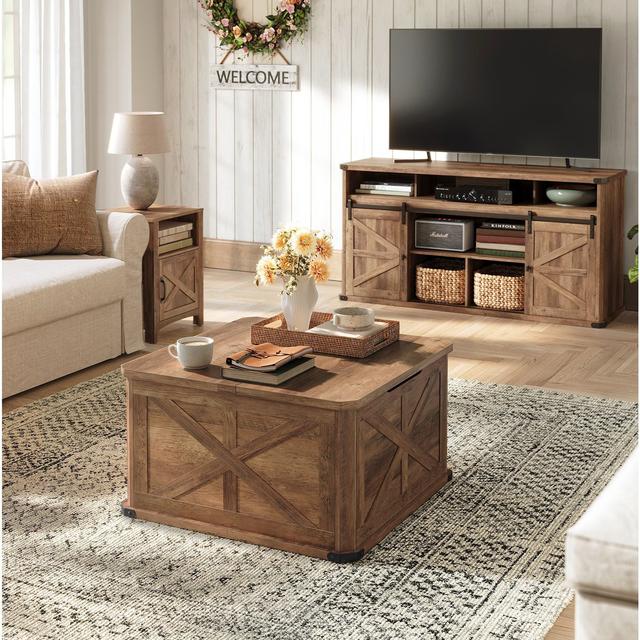 TEMU Farmhouse Coffee Table With Storage, Table For Living Room, Center Table With Lids, Honey Brown