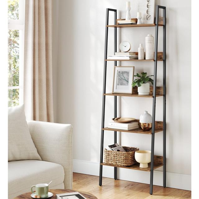 TEMU Bookshelf, 5-tier Narrow Book Shelf, Ladder Shelf For Home Office, Living Room, Bedroom, Kitchen, Rustic Brown And Black