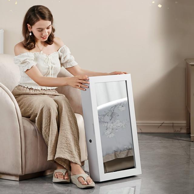 TEMU Lockable Jewelry Cabinet , Wall-mounted Organizer With Mirror, White