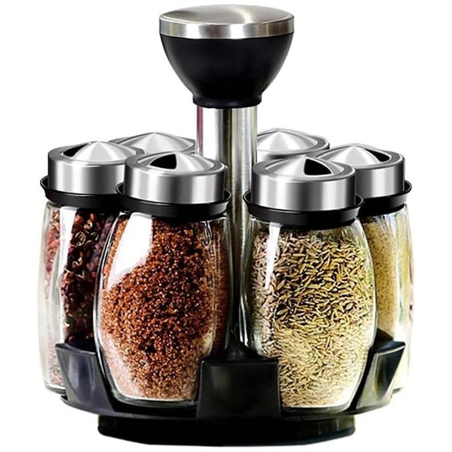 TEMU Spice Rack 6 Seasoning Bottle Rotatable Stainless Steel Counter Top Organizer