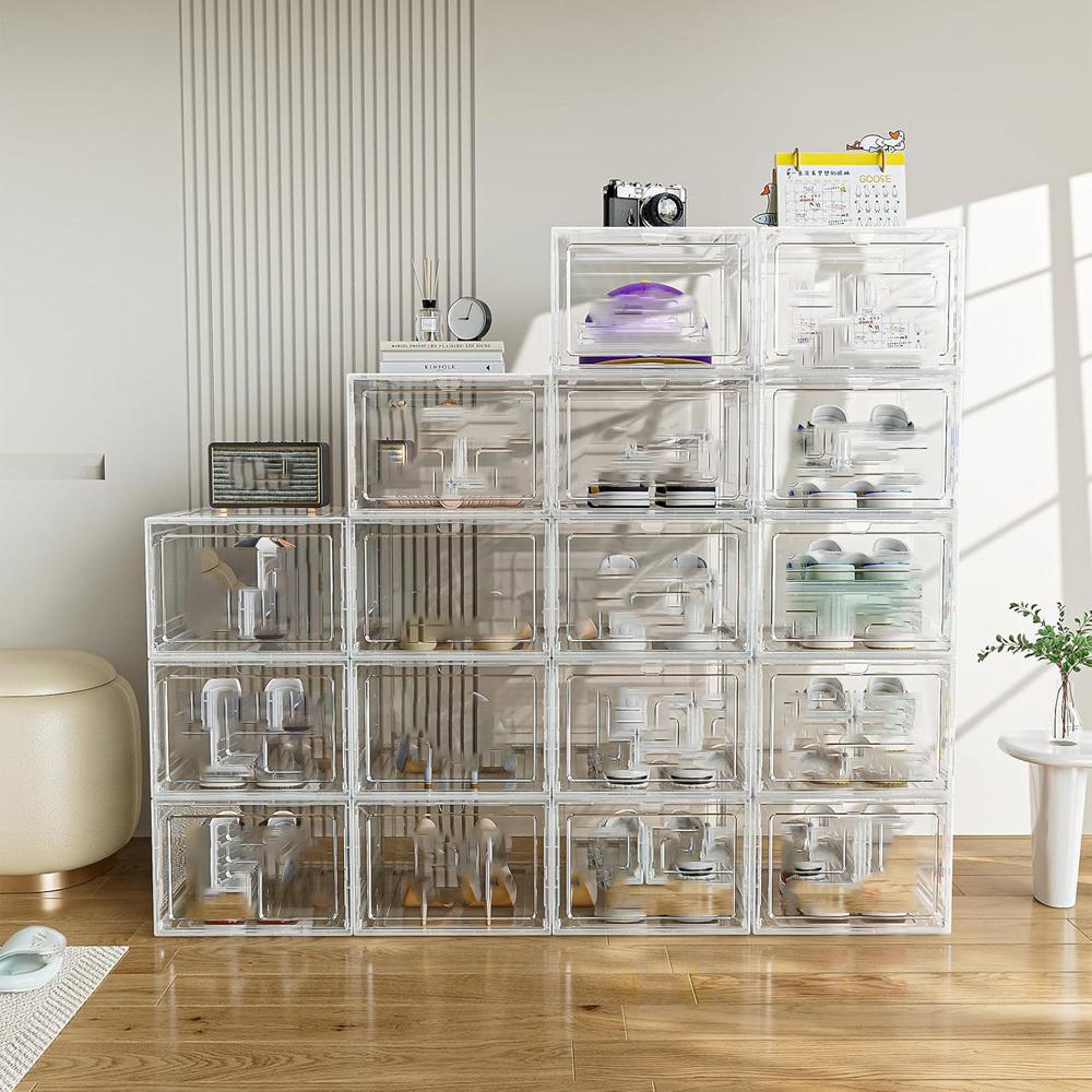 TEMU Shoe Box Stackable Storage Transparent Collapsible Display