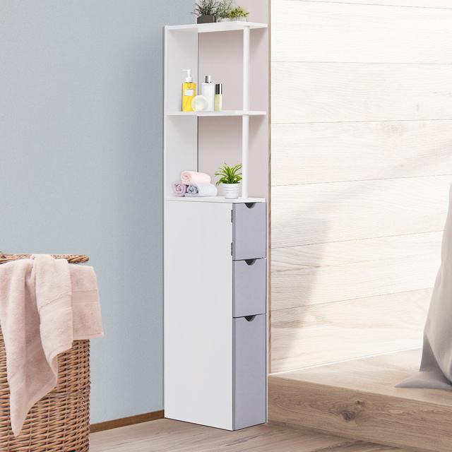 TEMU Narrow Bathroom Floor Cabinet With Drawer, Open Shelves