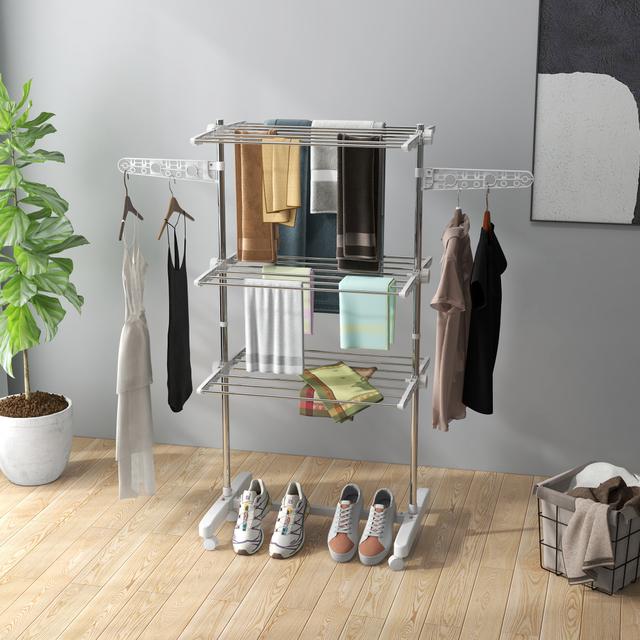 TEMU Rolling Foldable 3 Tier Clothes Drying Rack White