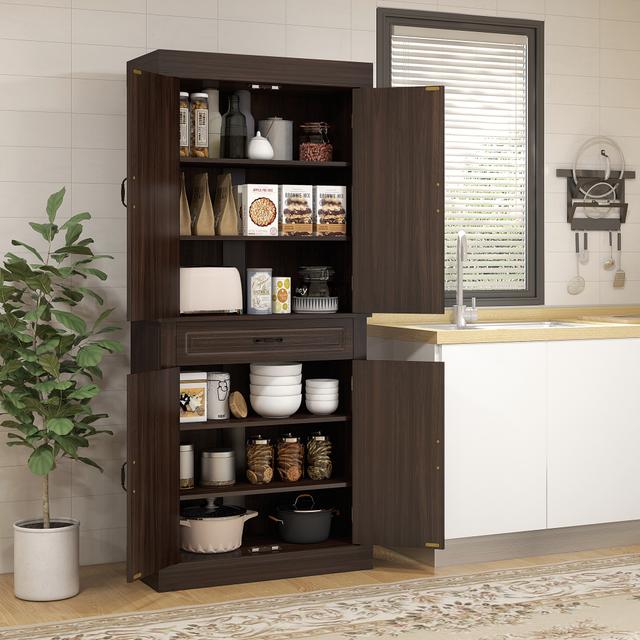 TEMU 71" Freestanding Kitchen Pantry With And Cabinet, Coffee