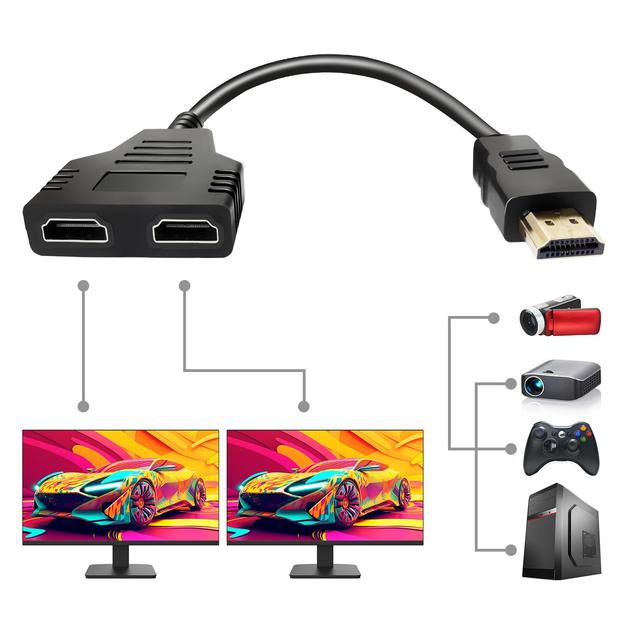 TEMU Male 1080p To Dual Female 1 To 2 Way Splitter Adapter Cable For Hdtv Hd, Led, Lcd, Tv, Support 2 Tvs At Time