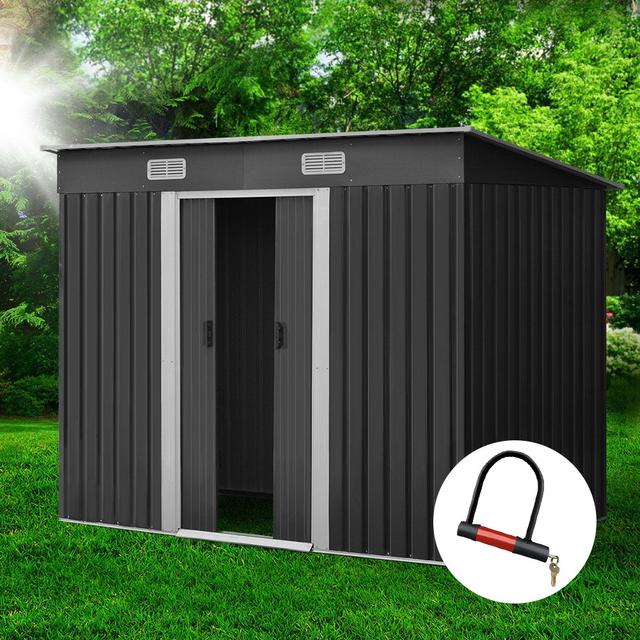 TEMU Garden Shed 2.38x1.31m Sheds Outdoor Storage Tool Metal Workshop Shelter Sliding Door