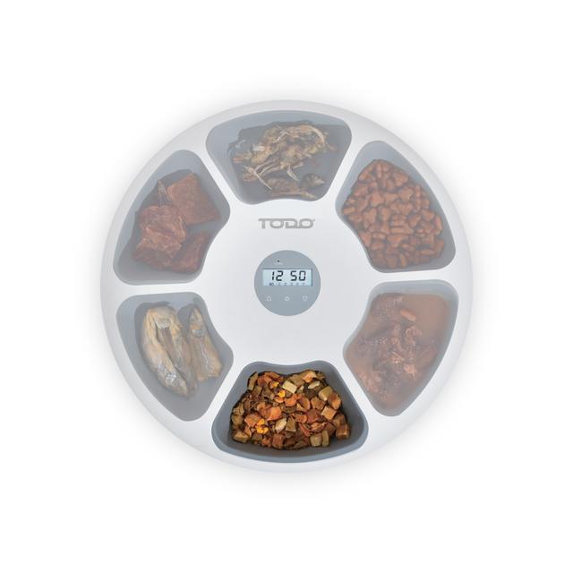 TEMU Automatic Pet Feeder 180ml X6 Meal Digital Lcd Wet Food Dry Food Freeze-dried Bowl Timer White