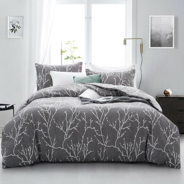 TEMU Grey Branches Design Cotton Quilt Duvet Cover Set