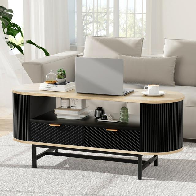 TEMU Christmas Gift Artiss Coffee Table Drawer Shelf Wood&black