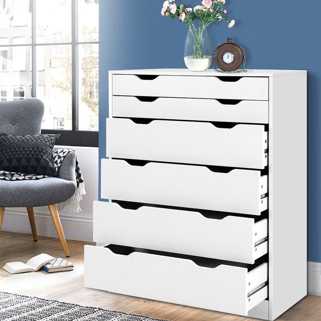 TEMU Christmas Gift Artiss Chest Of Drawers 6 Drawer White Tallboy, Dresser Clothes Storage Cabinet Organizer Bedside Table Bedroom Furniture Room Hallway Entryway