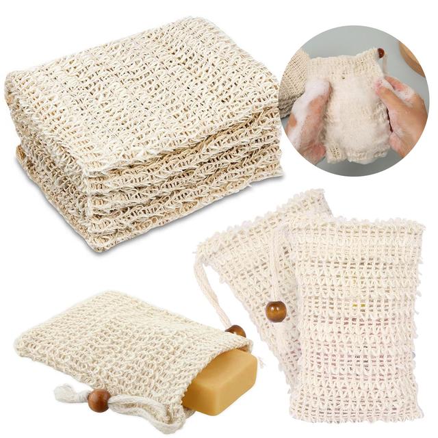 TEMU 10pcs Exfoliating Foaming Soap Bags, With 1pc Bamboo Soap Dish Tray Holder, Natural Plant Soap Pouch, Soap Savers For Shower Use Like Massaging And Scrubbing