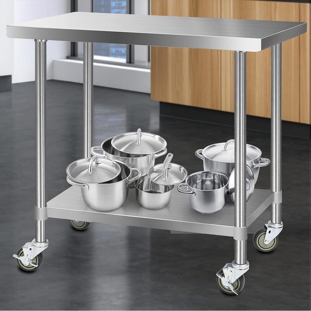 TEMU Cefito Stainless Steel Kitchen Benches Work Bench Food Prep Table Wheels