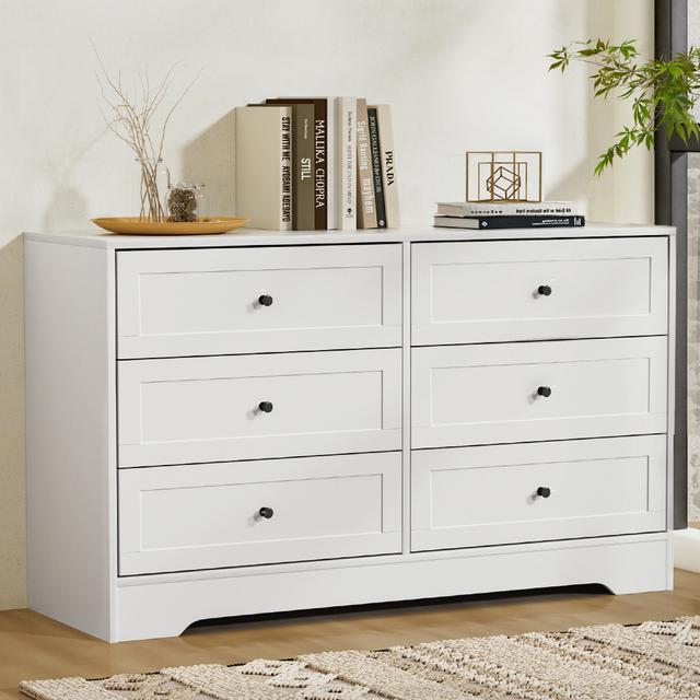 TEMU Christmas Gift Artiss Chest Of Drawers With 6 Drawer, Wood Dresser Tallboy Storage Cabinet Board Side Tables Desk, Floor Stand Nightstand Cabinets, Bedroom Living Room Home Furniture White