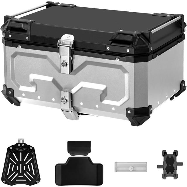 TEMU 45L/55L/65L大容量トップケース バイクケース オートバイボックス モノキーケース アルミ合金製 四角 取り付けベース付き 着脱簡単 軽量 防犯対策 汎用 耐衝撃 キャンプ/通勤/デリバリーなど対応